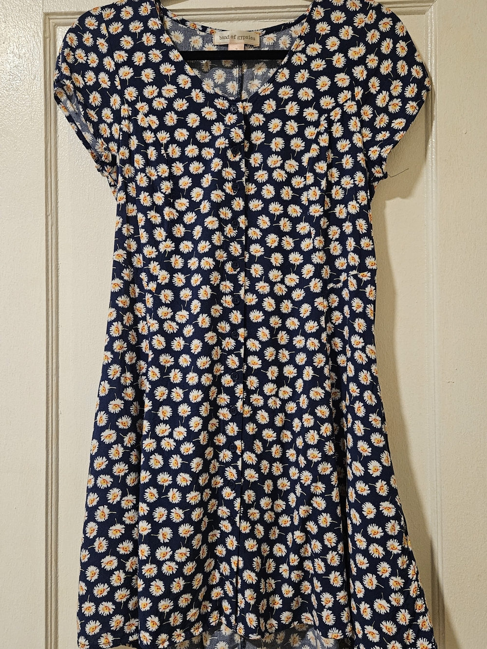 90s Y2K Band of Gypsies Navy Daisy Print Casual Dress